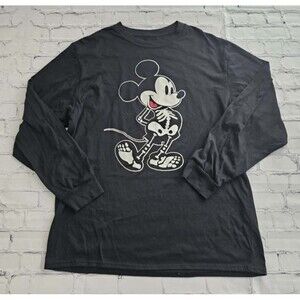 Disney Mickey Mouse Skeleton Long Sleeve Shirt Black Size Medium